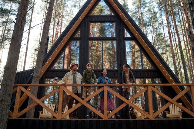 A-Frame Family Cottage with Private Deck in Forest Setting